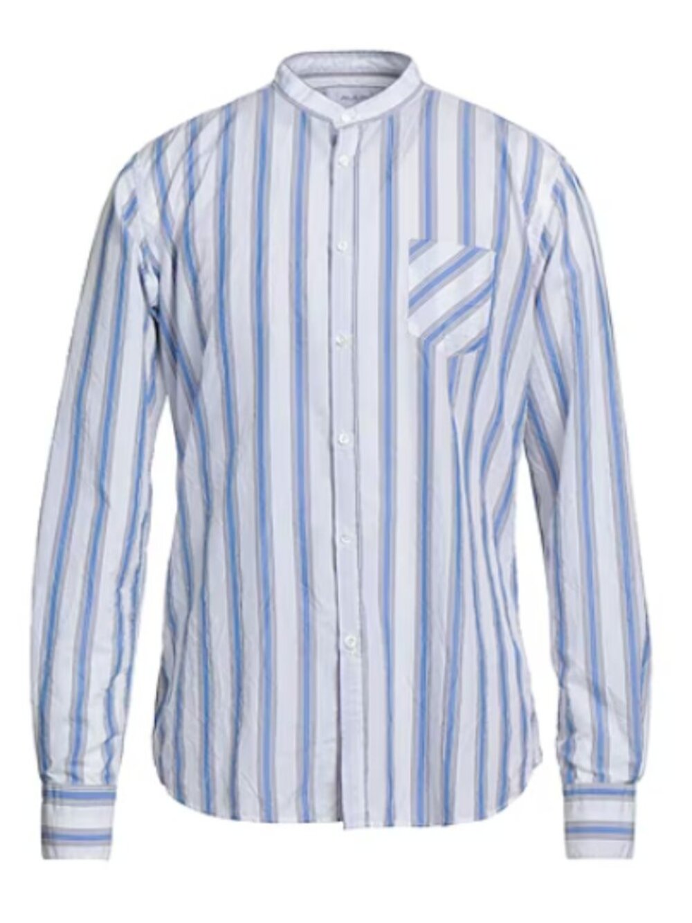 Aglini Blue White Striped Mandarin Collar Cotton Shirt Size 16